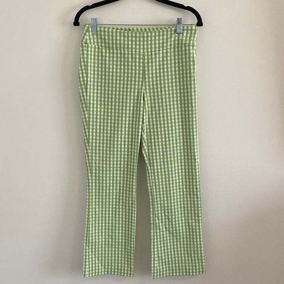 J. McLaughlin Masie Pants Lime Green White Checkered Gingham Capri Pants size 4 - Picture 1 of 7